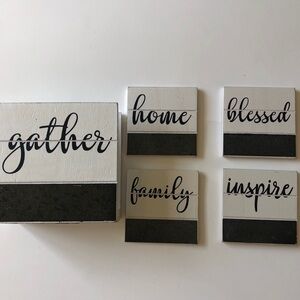 Wood napkin holder/‎ 4 coasters
